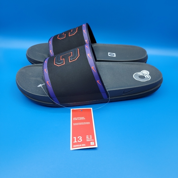 Nike OffCourt Clemson Tigers Slides Mens Size 13 Black Purple Orange Revive Foam - Picture 1 of 7